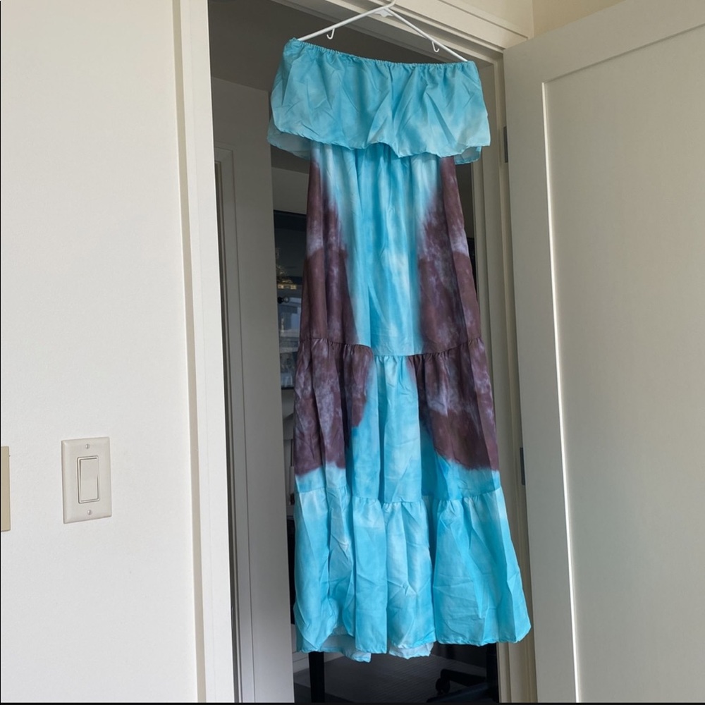 Women's Tie Dye Off Shoulder Maxi Bohemian Dress Beachwear - Picture 3 of 6